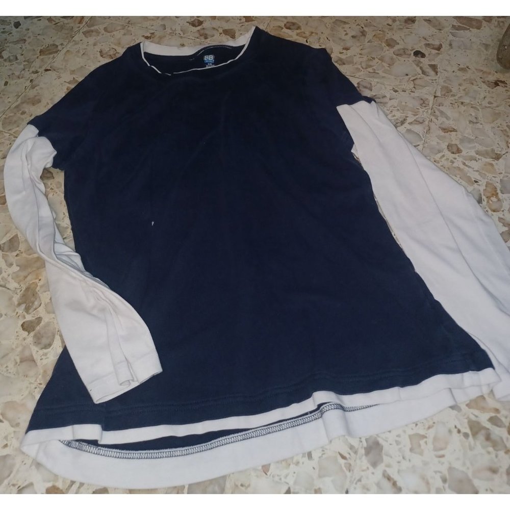 Long Sleeve Tee Youth SZ XL White & Navy